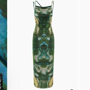 Asymmetric Strap Mesh Midi Dress